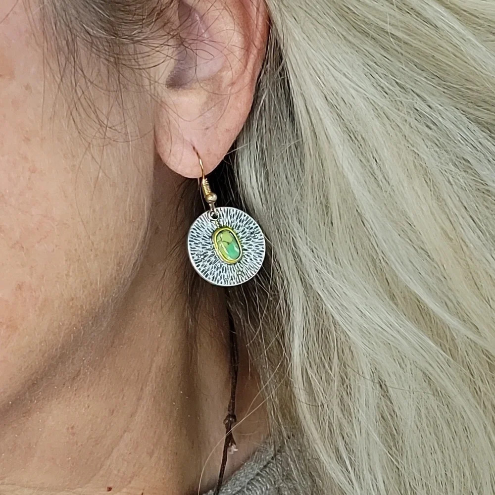 🔥LAST PAIR🔥 Imperial Jasper Textured Medallion Drop Earrings